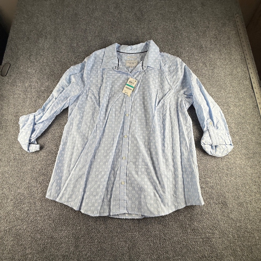Charter Club Womens Light Blue White Clip Dot Button Down Shirt Size 16 NEW